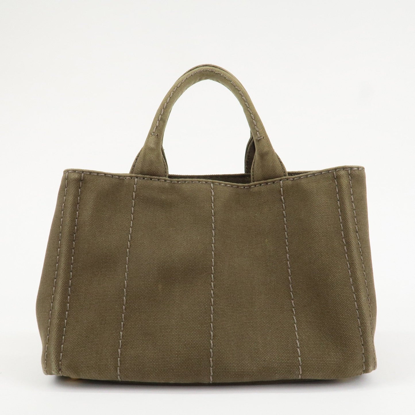 PRADA Logo Canapa Mini Canvas Tote Bag Hand Bag Khaki BN2439
