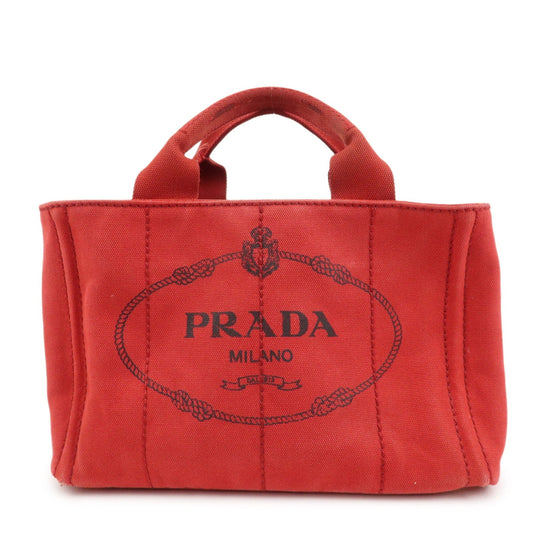 PRADA Logo Canapa Mini Canvas Hand Bag Tote Bag Red BN2439
