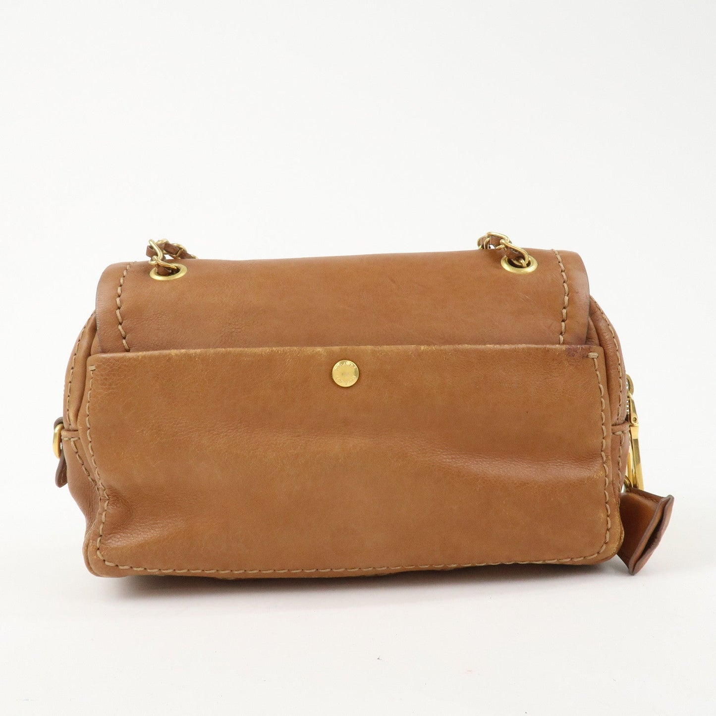 PRADA Logo Leather Chain Shoulder Bag Crossbody Bag Camel