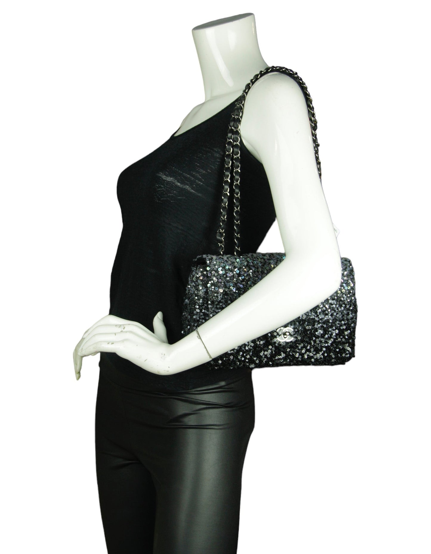 Chanel Black/Silver Ombre Sequin Medium Classic Flap Bag