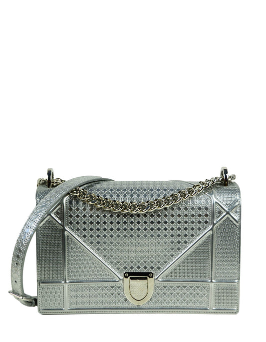 Christian Dior Silver Micro-Cannage Medium Diorama Flap Bag