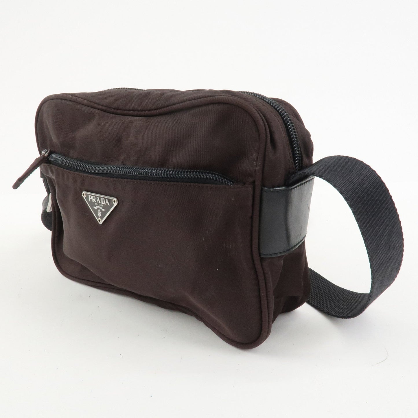 PRADA Triangle Logo Nylon Shoulder Crossbody Bag Brown BT0167