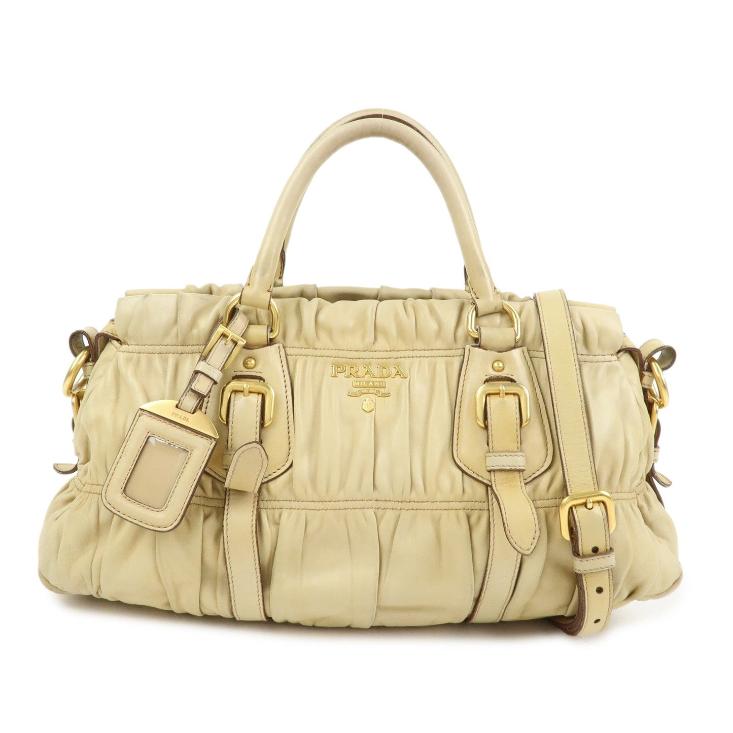 PRADA Nappa Leather 2Way Bag Hand Bag Shoulder Bag Camel BN1407