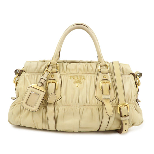 PRADA Nappa Leather 2Way Bag Hand Bag Shoulder Bag Camel BN1407