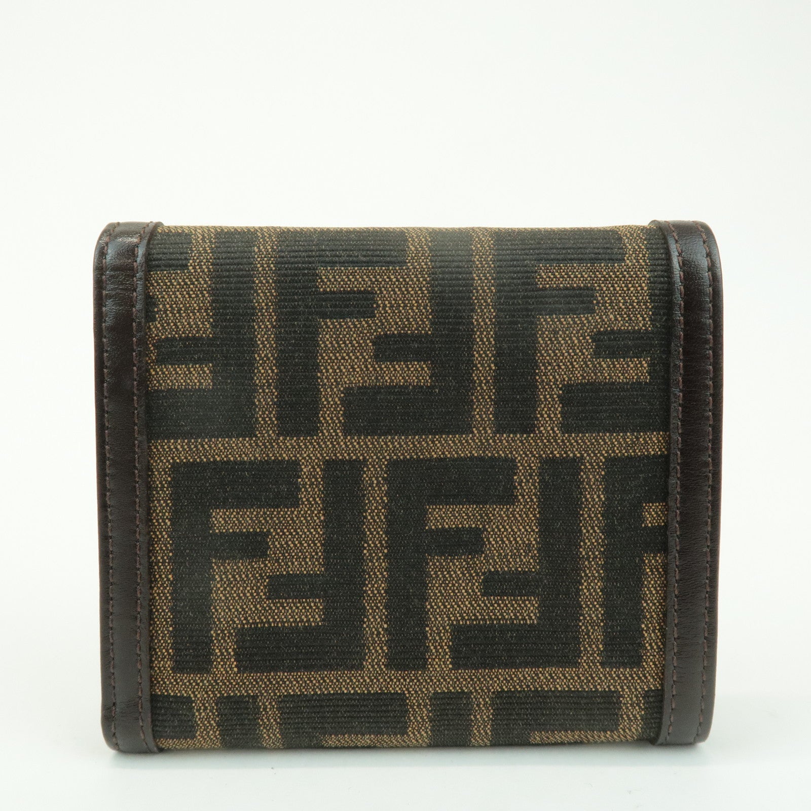 FENDI Zucca Leather Canvas Tri-fold Wallet Black Brown 30794