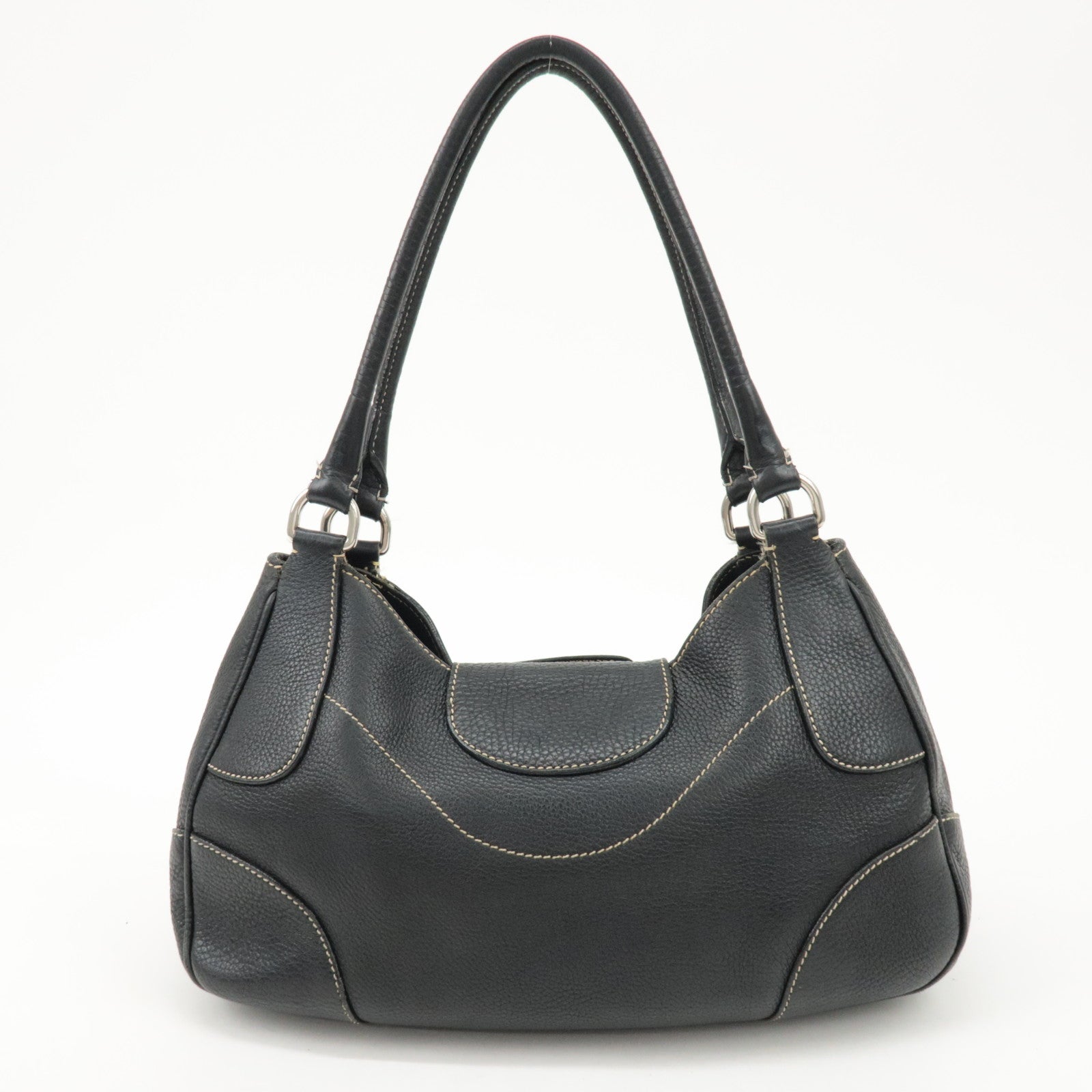 PRADA Logo Leather Shoulder Bag Hand Bag Black BR3593