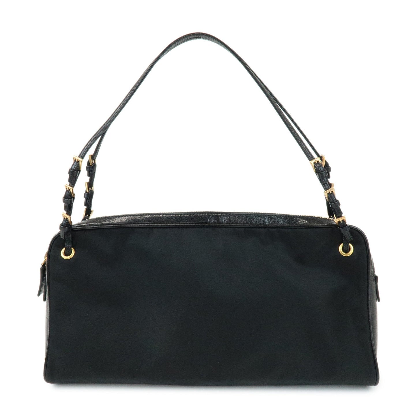 PRADA Triangle Logo Nylon Leather Shoulder Bag Black BN0218