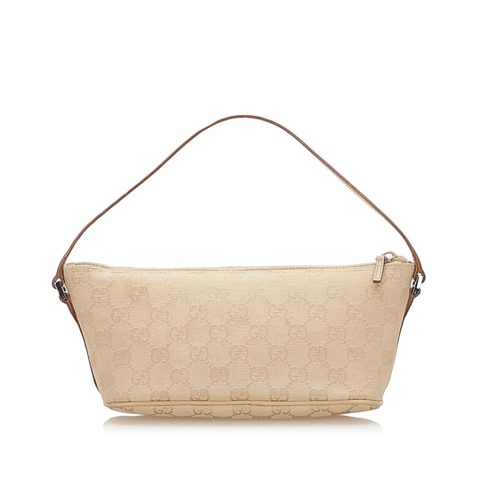 Gucci Baguette Leather Canvas Shoulder Bag