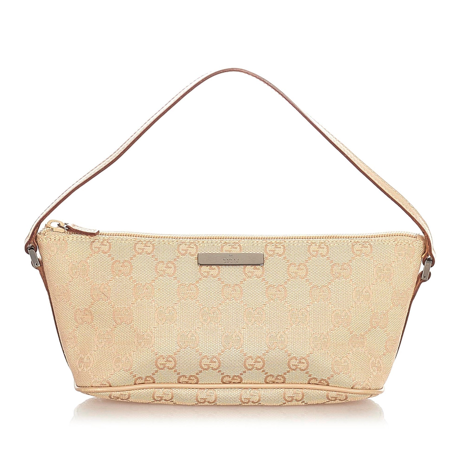 Gucci Baguette Leather Canvas Shoulder Bag
