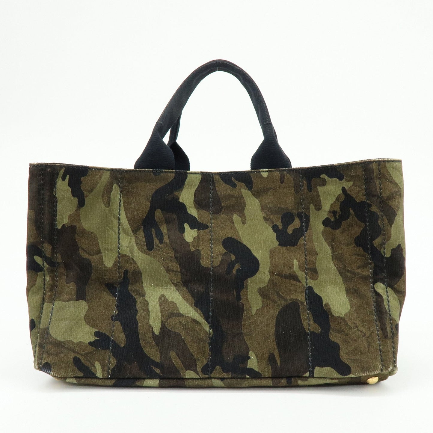 PRADA Canapa Triangle Logo Canvas Tote Bag Camouflage BN2020