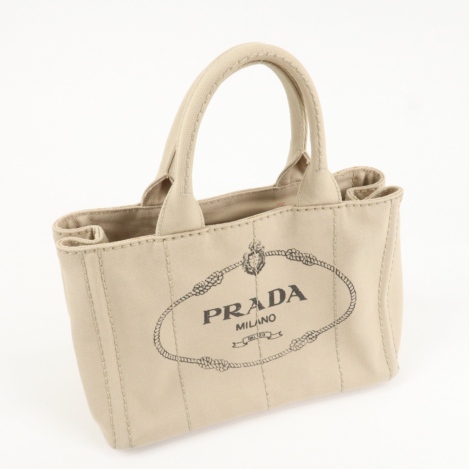 PRADA Logo Canapa Mini Canvas Tote Bag Hand Bag Beige 1BG439