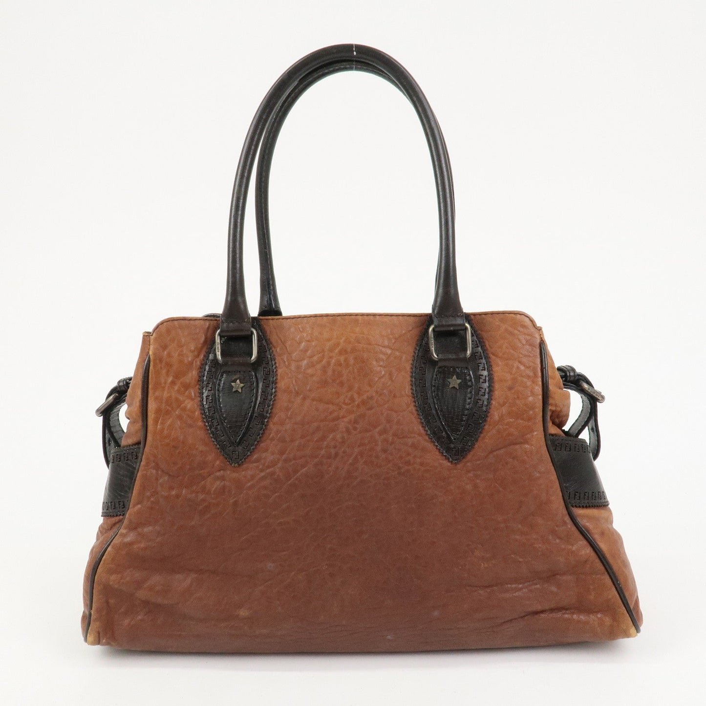 FENDI Etonico Logo Leather Tote Bag Shoulder Brown 8BN162