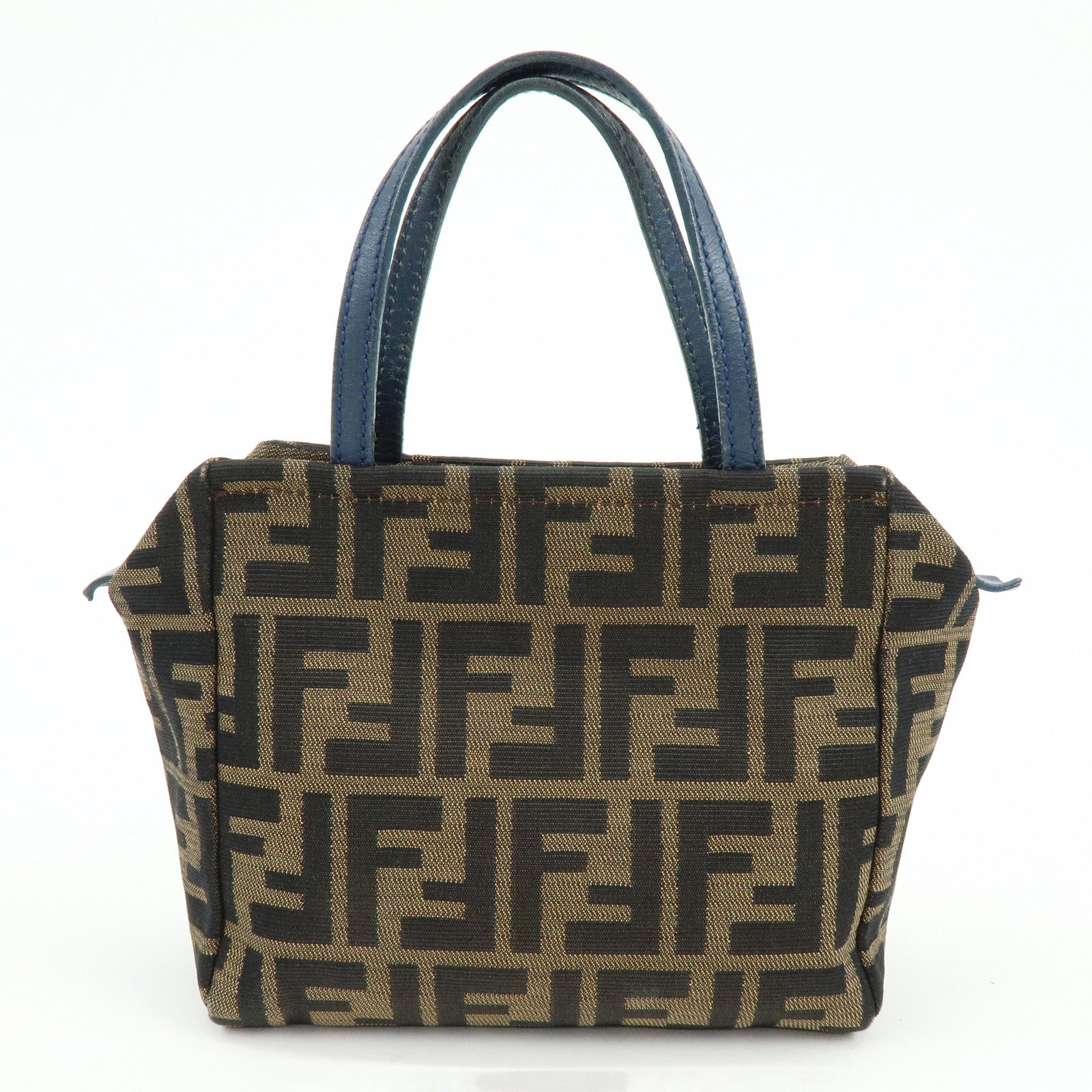 FENDI Zucca Canvas Leather Hand Bag Brown Black Navy 8N0000