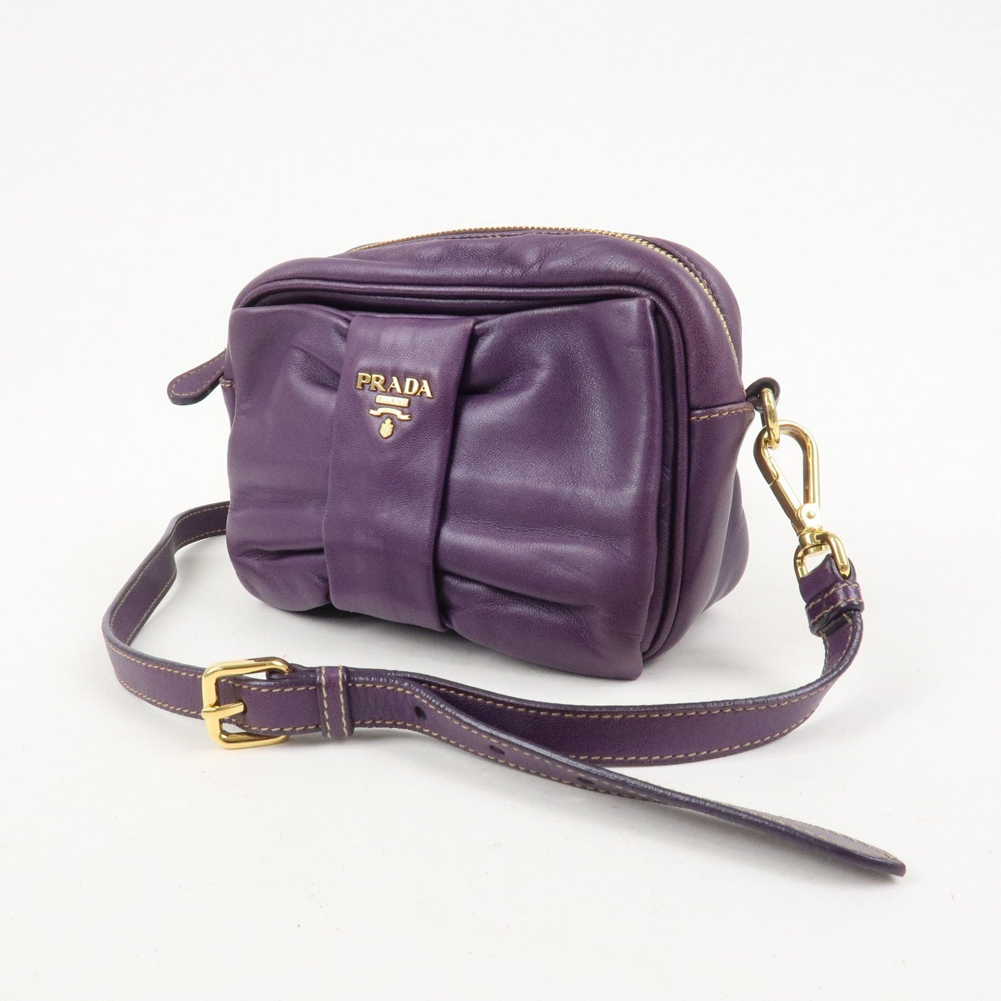 PRADA Logo Nappa Leather Ribbon Mini Shoulder Bag Purple 1NF727