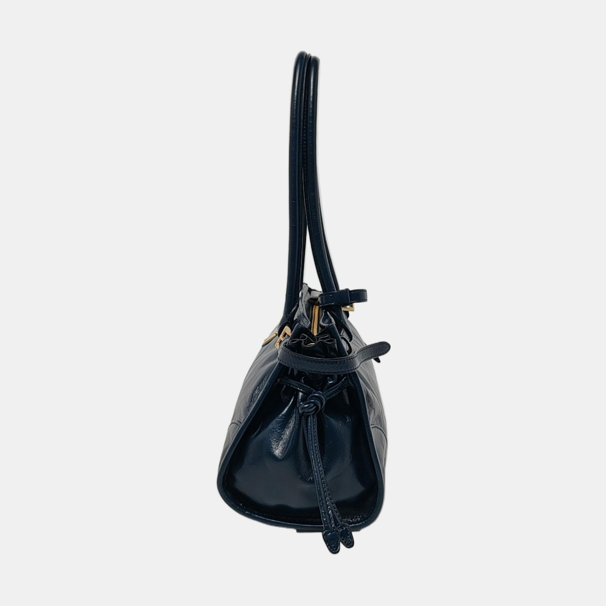Prada Bonnie Medium Soft Lux Navy Shiny Calfskin Leather Shoulder Bag