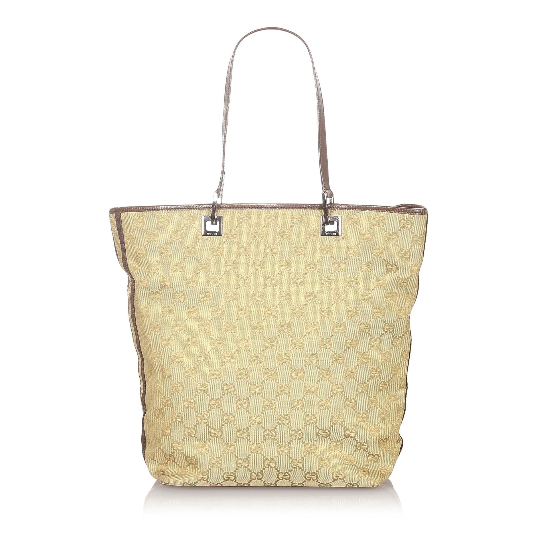 Gucci Web Brown Leather Canvas Tote Style 1