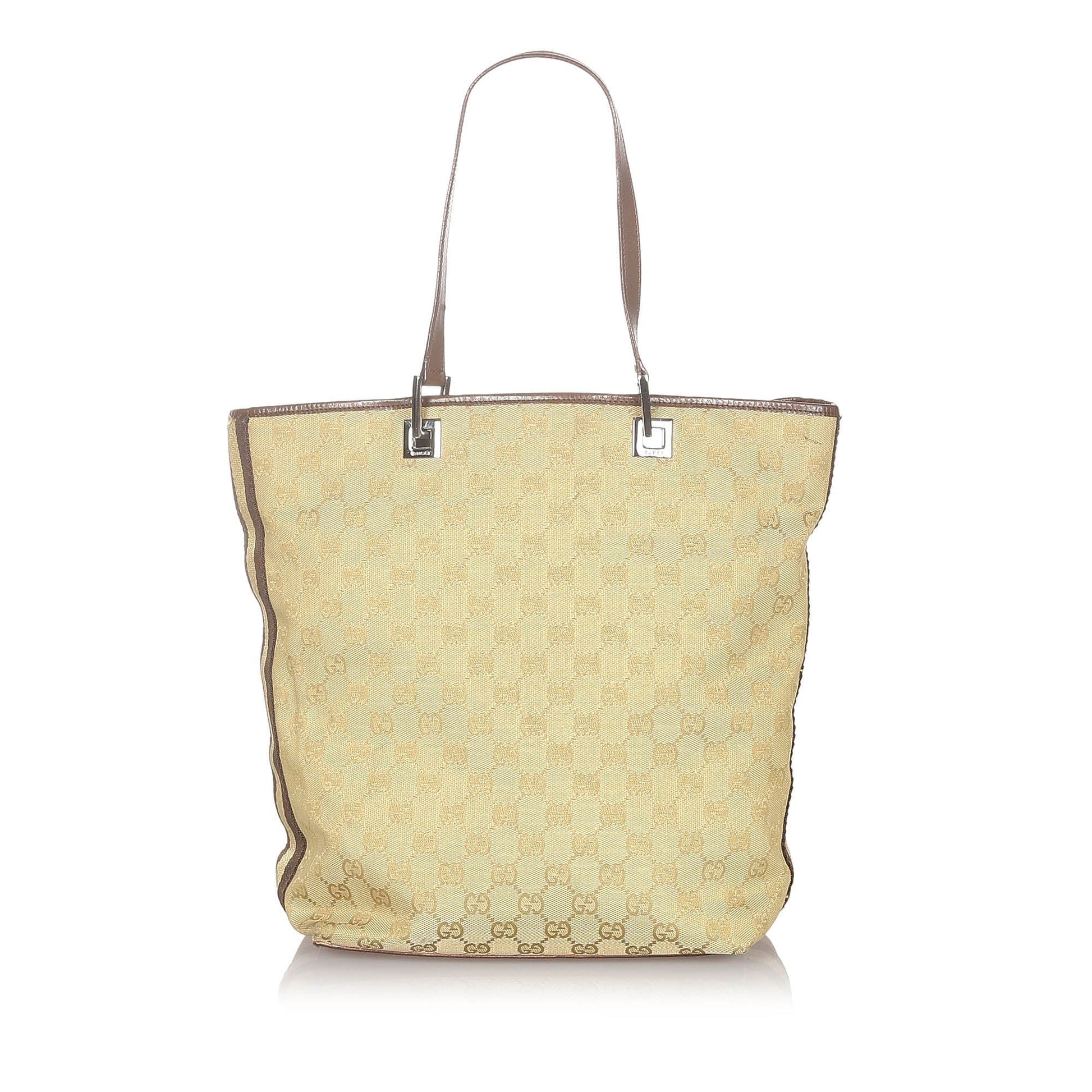 Gucci Web Brown Leather Canvas Tote Style 1