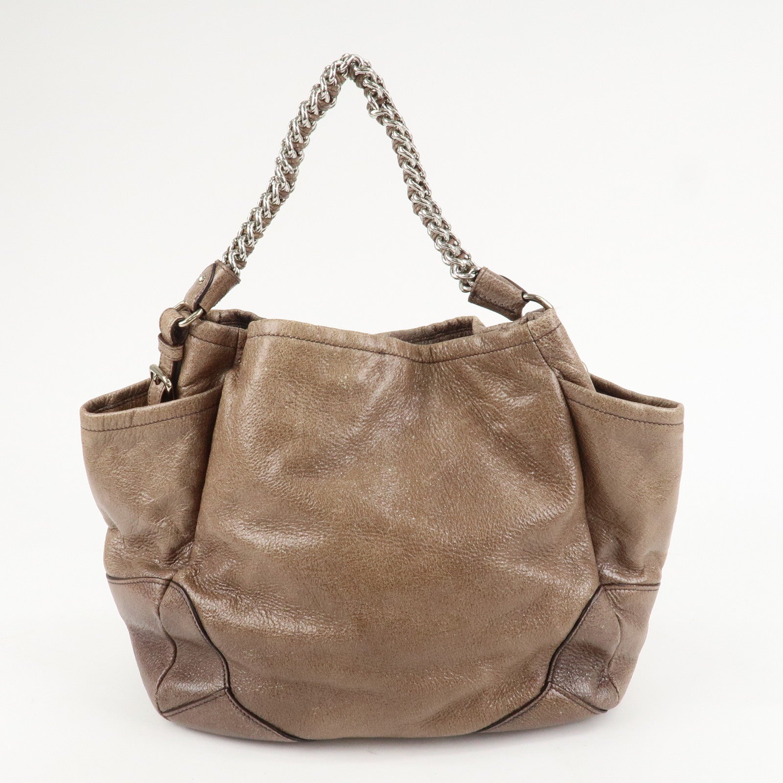 PRADA Logo Leather Shoulder Bag Hand Bag Brown