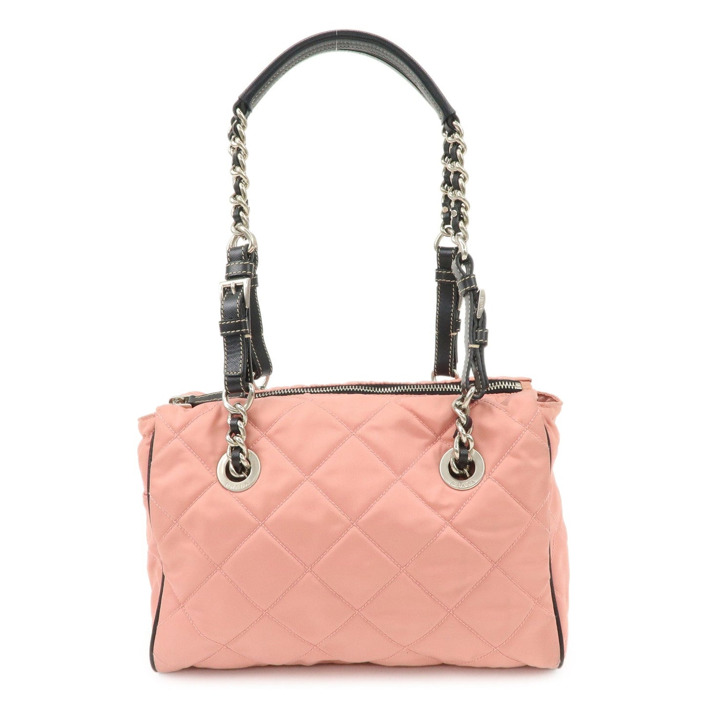 PRADA Triangle Logo Leather Nylon Shoulder Bag Tote Bag Pink BR2236
