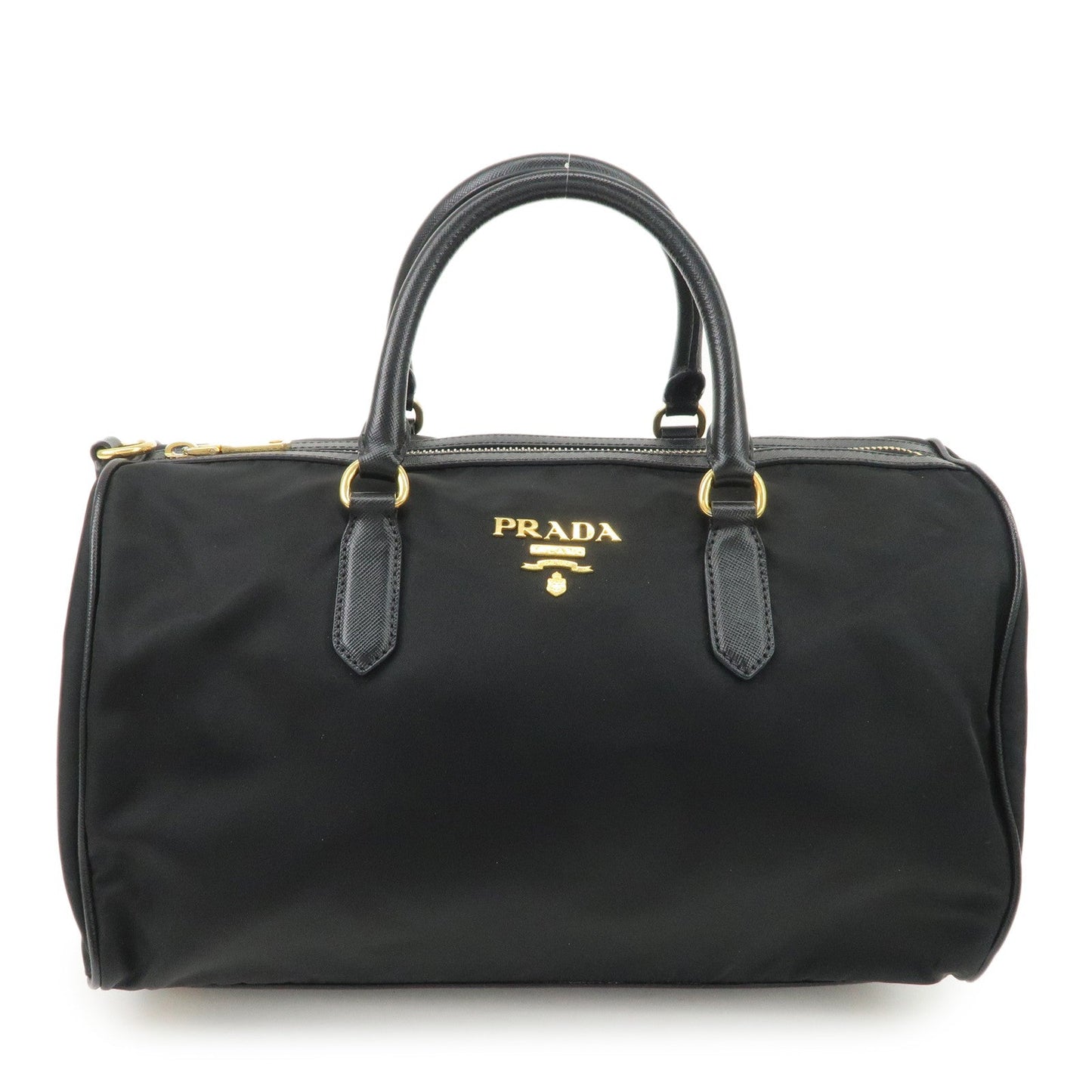 PPRADA Logo Nylon Leather Boston Bag Hand Bag Black Gold HDW