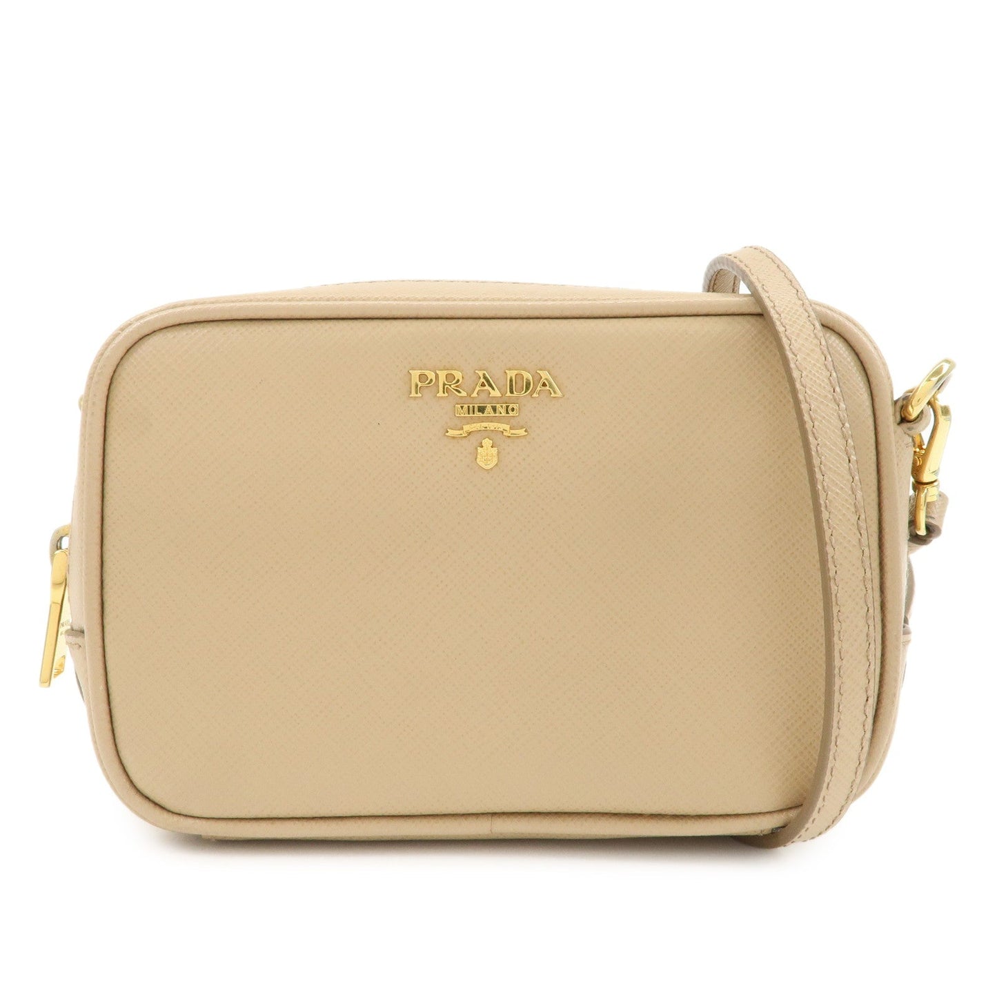 PRADA Logo Saffiano Leather Shoulder Bag Crossbody Bag Beige 1NF674