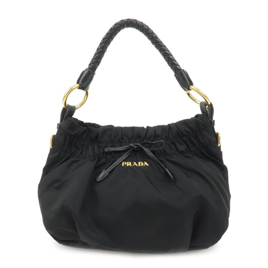 PRADA Nylon Leather Gathered Ribbon Shoulder Bag Hand Bag BR4237