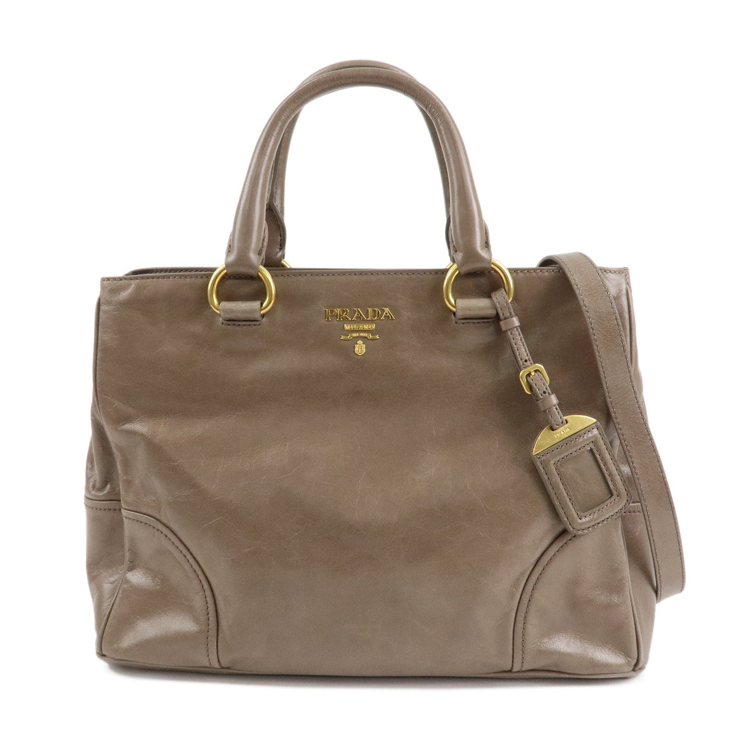PRADA Logo Leather 2Way Bag Hand Bag Shoulder Bag Greige BN2533