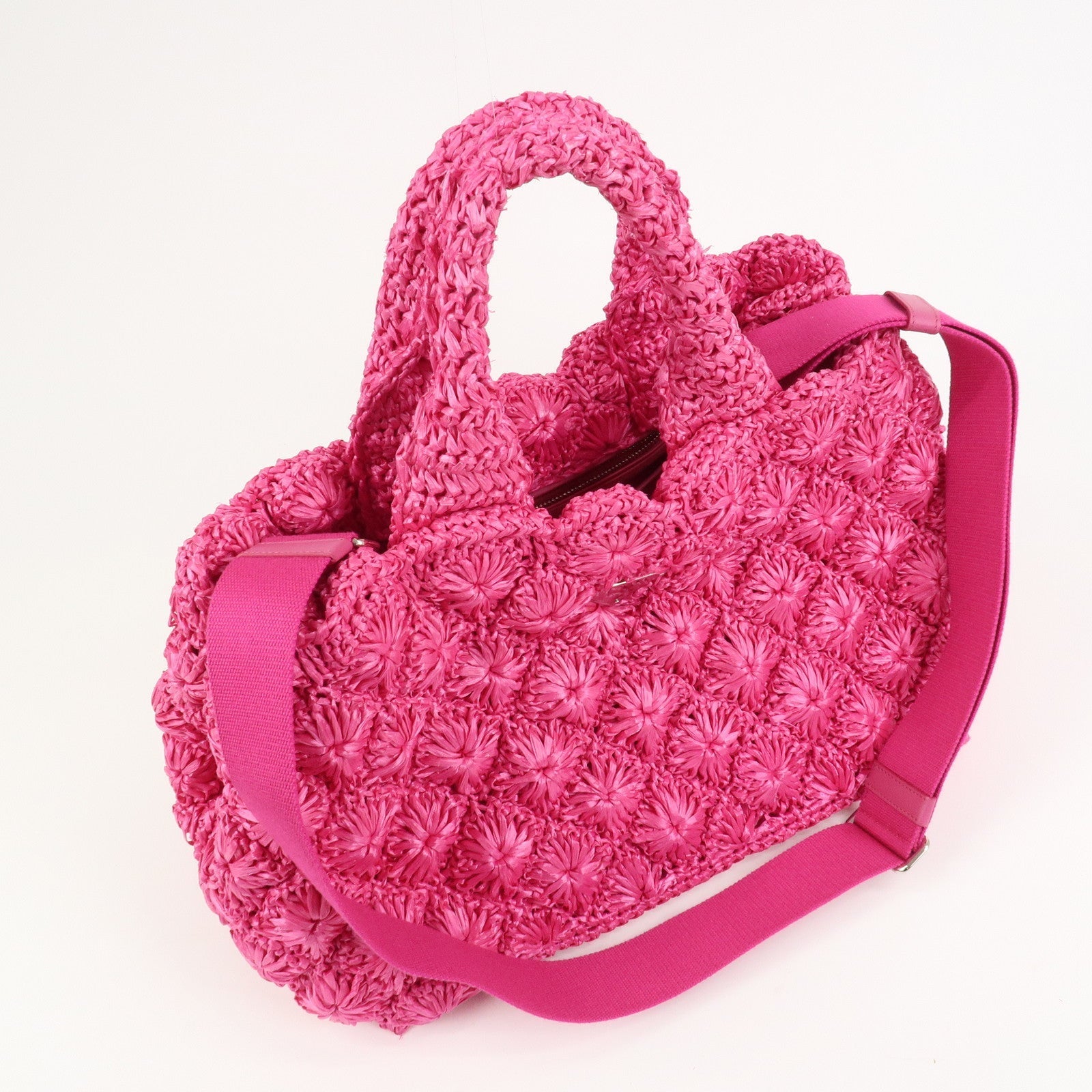 PRADA Canapa Raffia 2Way Bag Hand Bag Shoulder Bag Pink BN2888