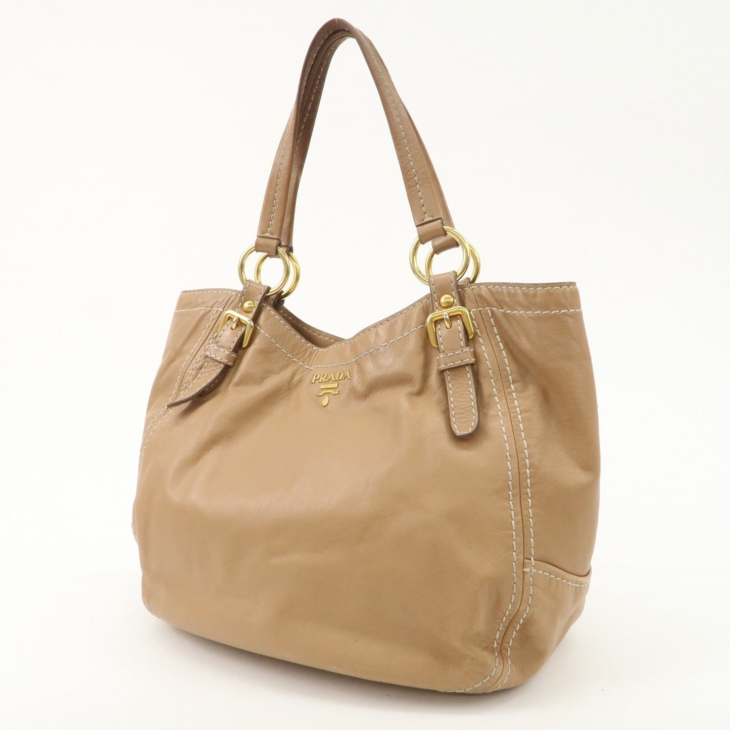 PRADA Leather Shoulder Bag Hand Bag Shoulder Bag Beige Gold BR4691