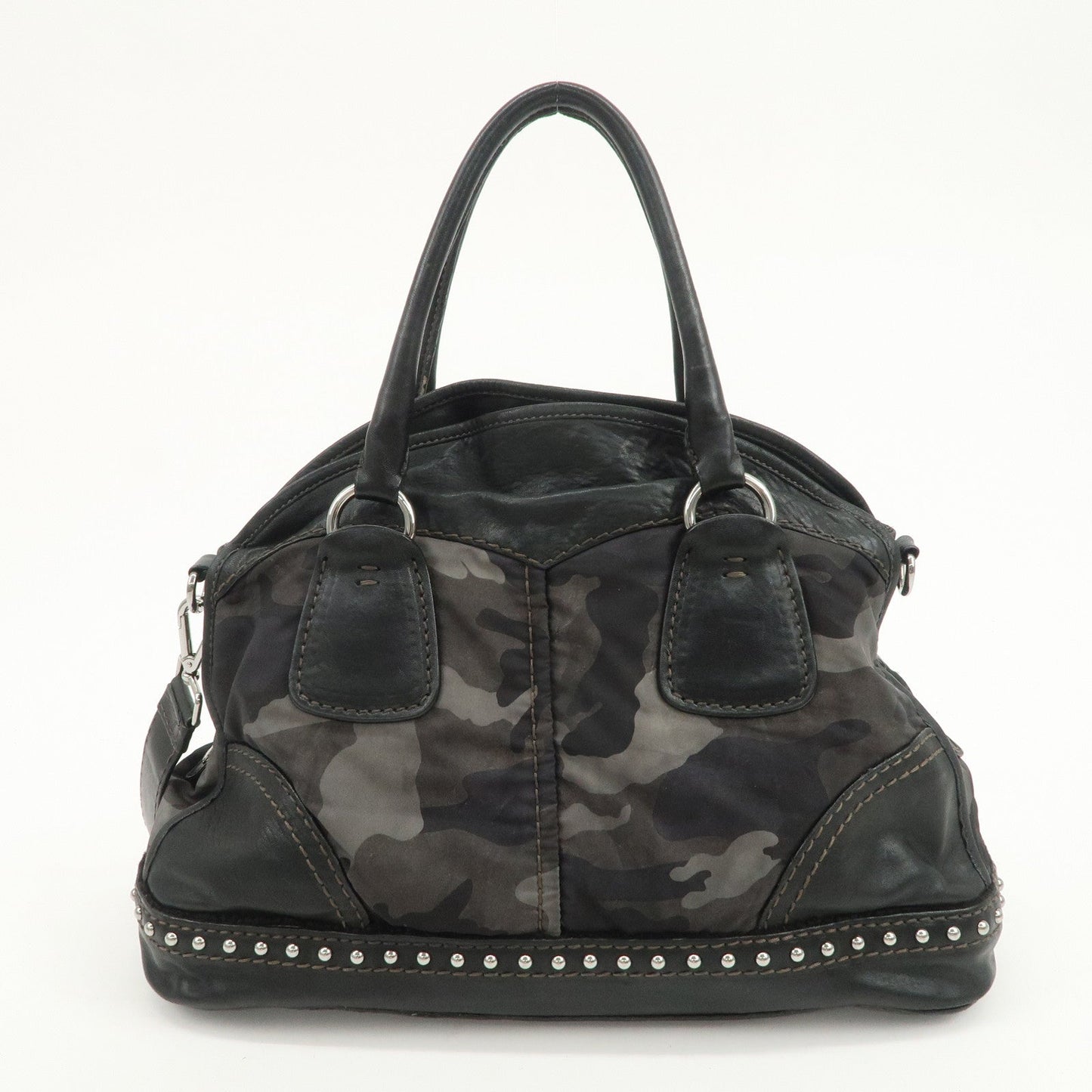 PRADA Nylon Leather 2Way Hand Shoulder Bag Black Camouflage BL0688