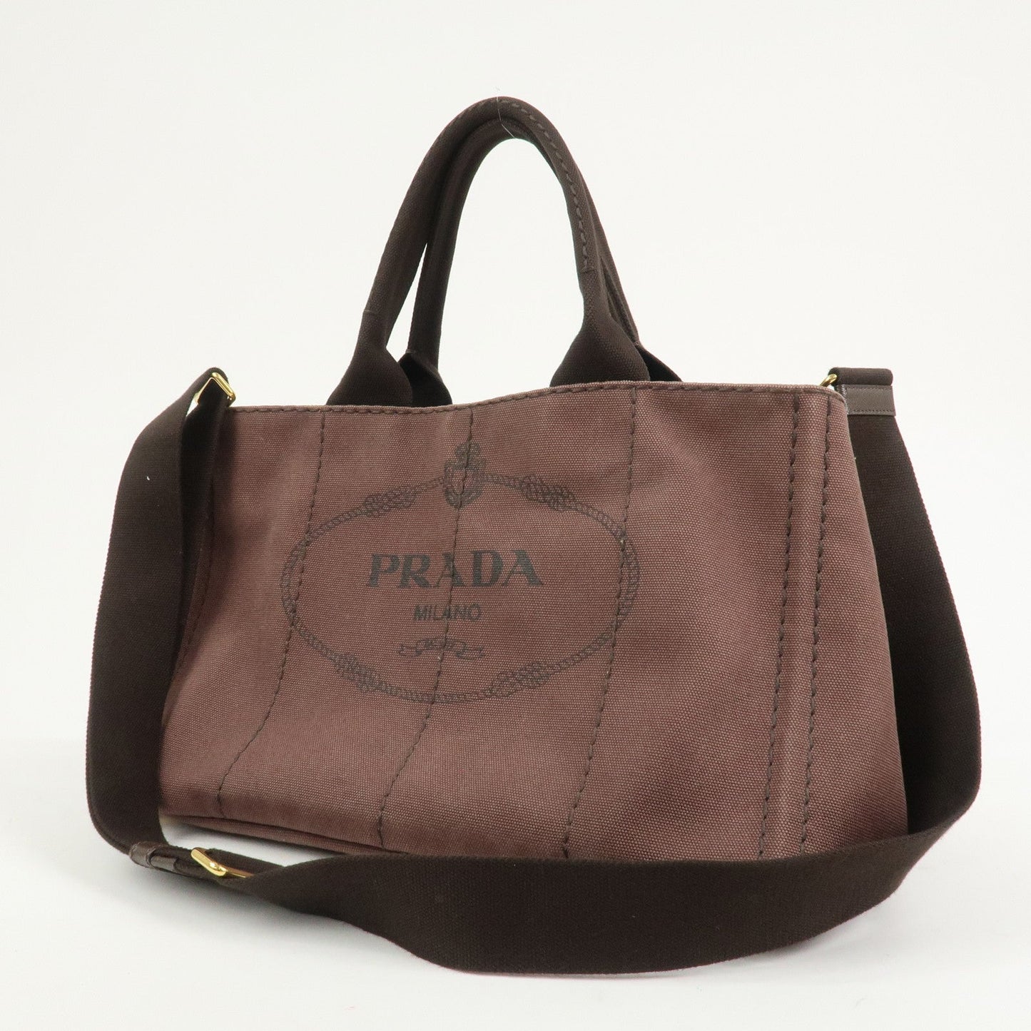 PRADA Logo Canapa Canvas 2Way Bag Hand Bag Brown BN2642