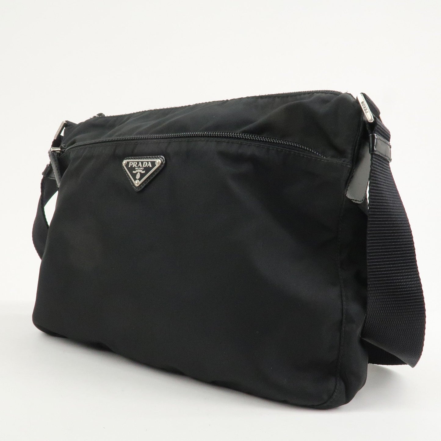 PRADA Triangle Logo Nylon Leather Shoulder bag Black