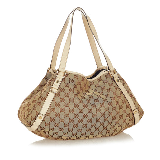Gucci Brown Leather Canvas Tote Style 38