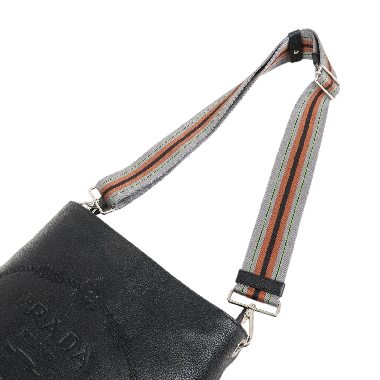 PRADA VITELLO PHENIX Calf Leather Shoulder Bag Black 1BE057
