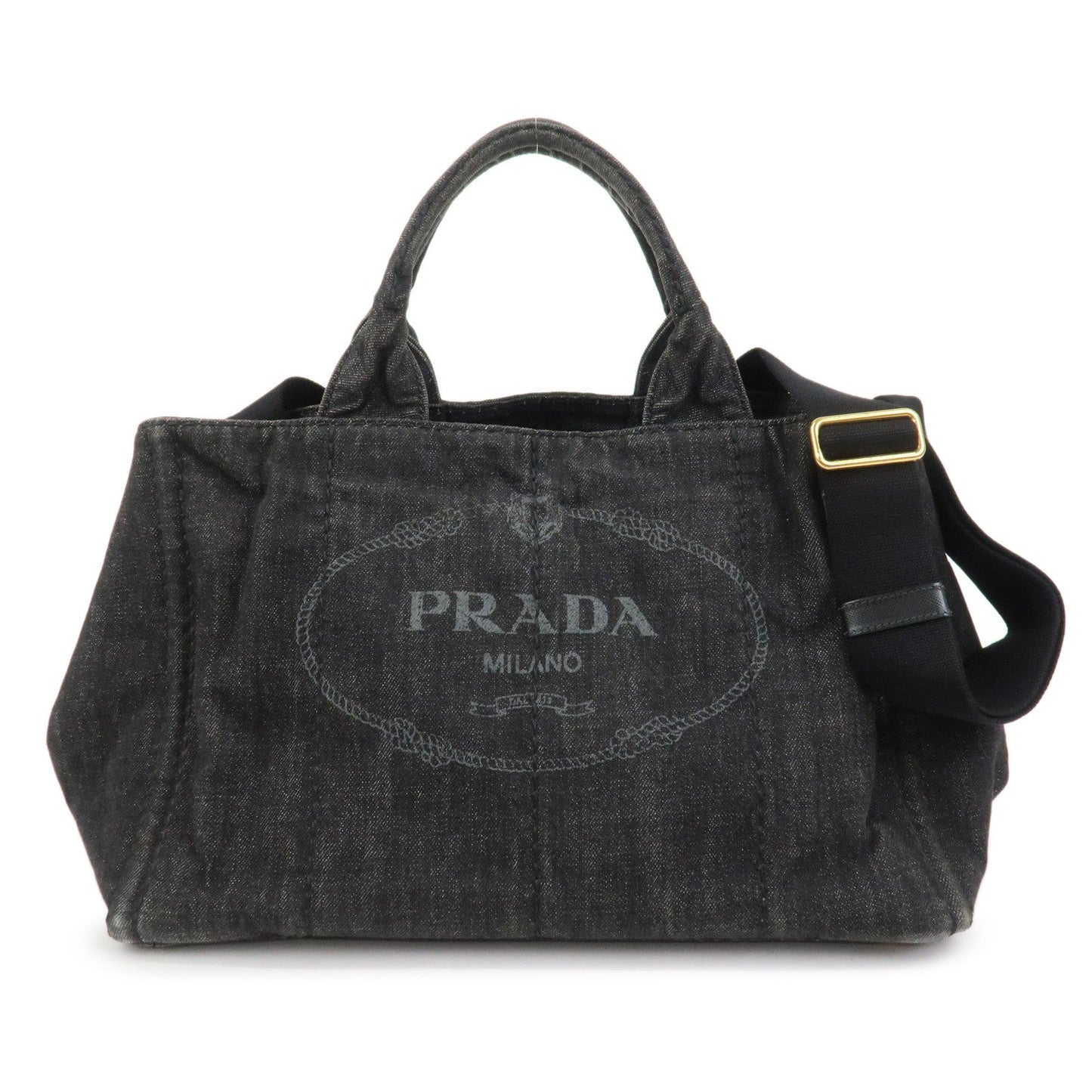 PRADA Canapa Denim 2Way Bag Hand Bag Shoulder Bag Black 1BG642