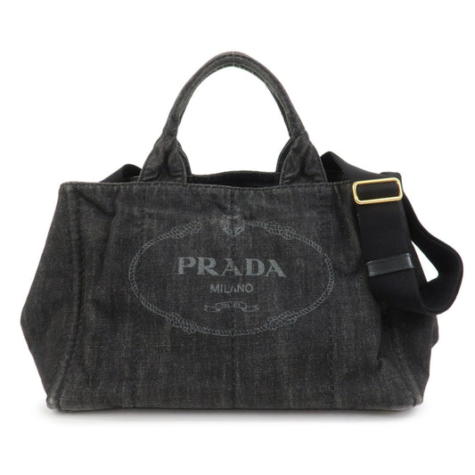 PRADA Canapa Denim 2Way Bag Hand Bag Shoulder Bag Black 1BG642