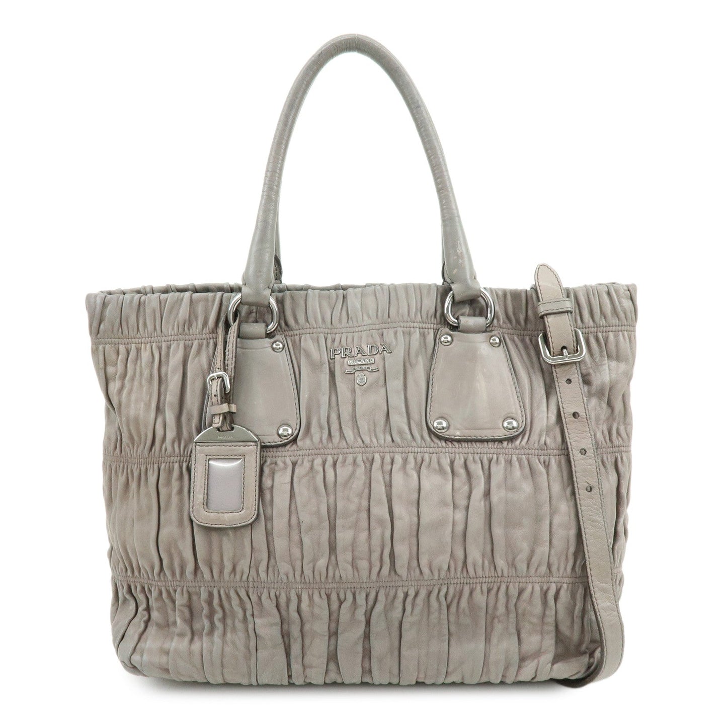 PRADA Logo Leather 2Way Bag Hand Bag Shoulder Bag Gray