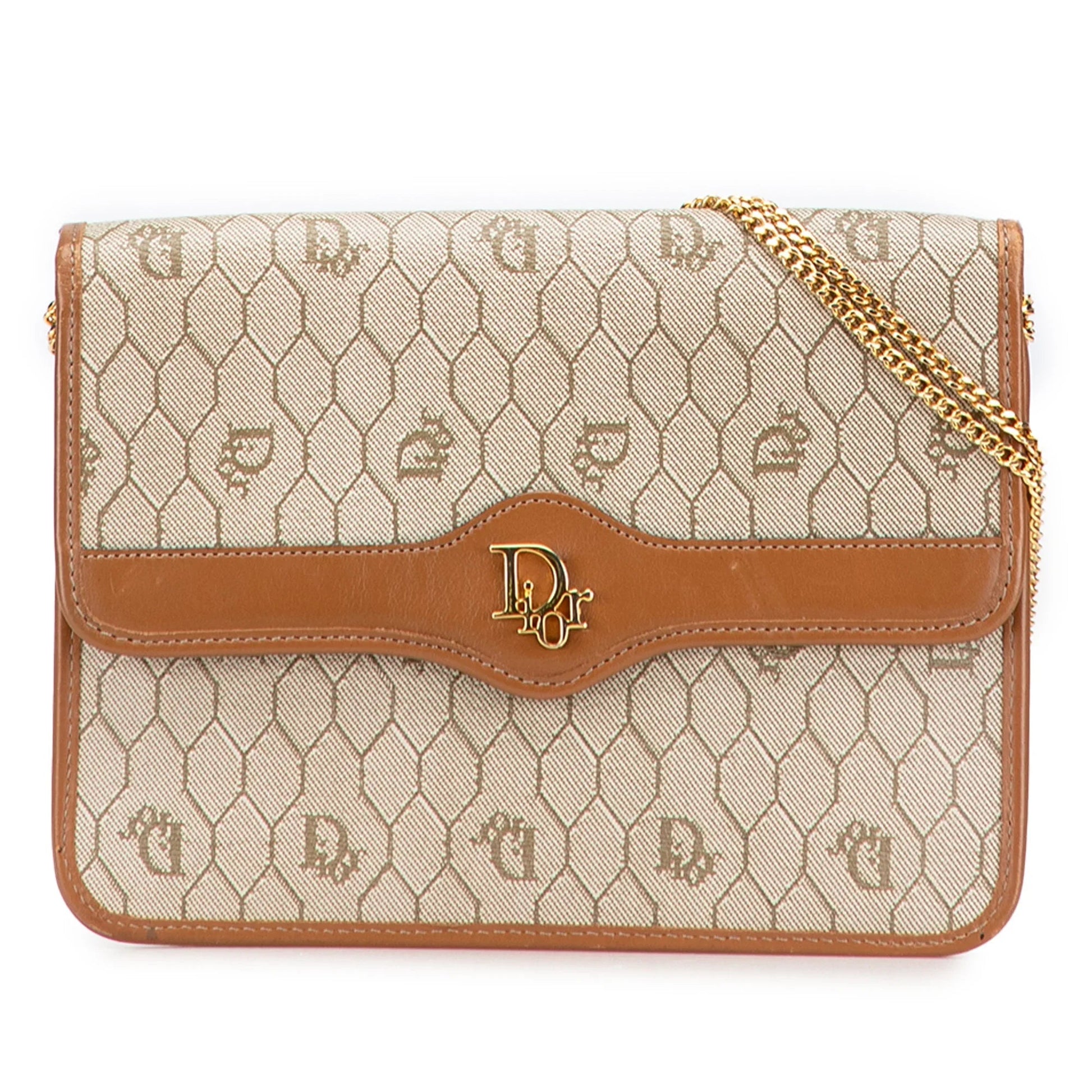Brown Dior Honeycomb Coated Canvas Chain Shoulder Bag