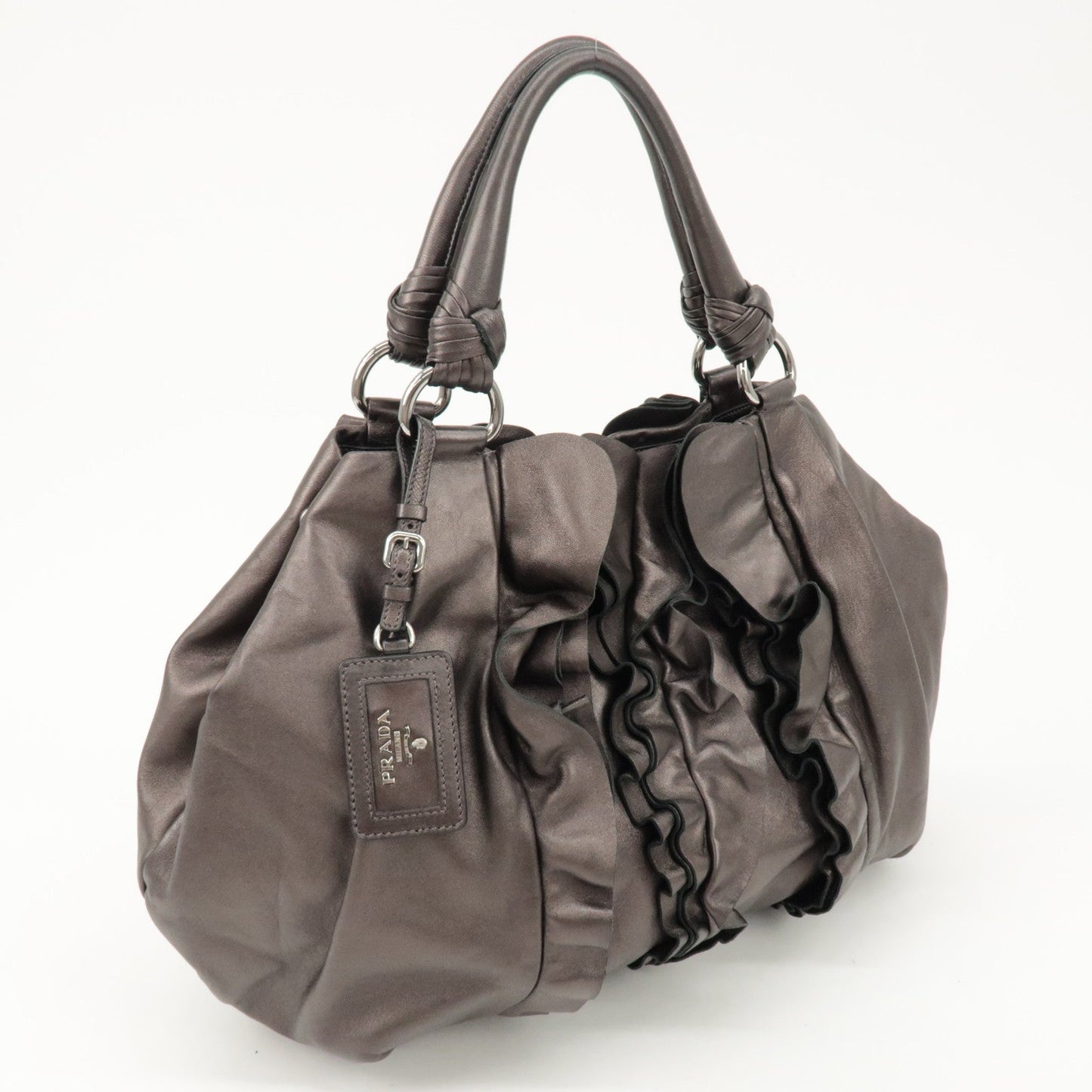 PRADA Nappa Leather Gathered Tote Bag Hand Bag Bronze BR3987