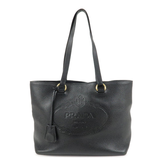 PRADA Logo Leather Tote Bag Shoulder Bag Black 1BG100