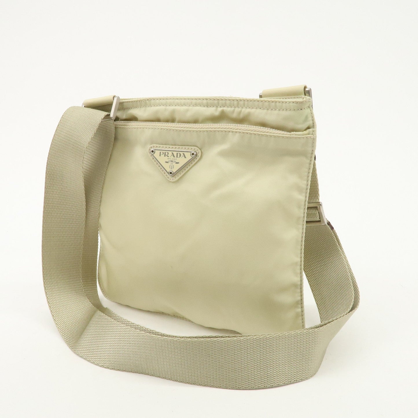 PRADA Triangle Logo Nylon Shoulder Bag Crossbody Bag Beige B7372