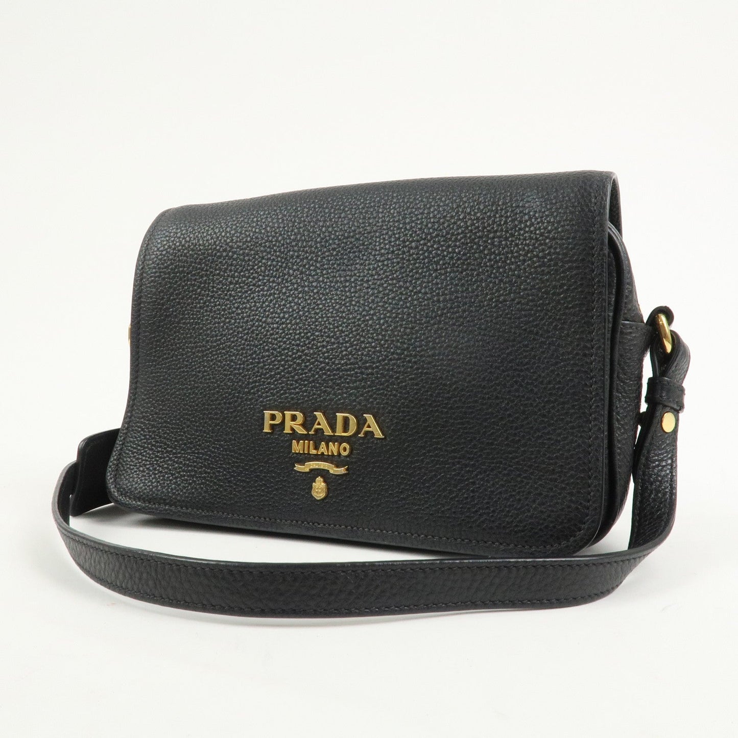 PRADA Logo Leather Shoulder Bag Black 1BD163