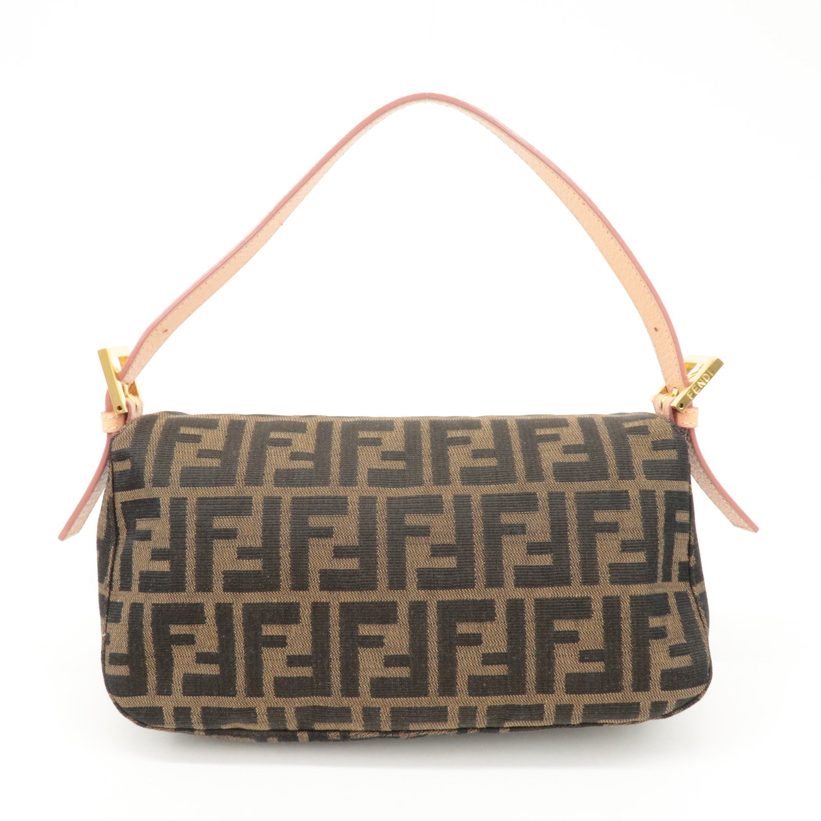 FENDI Zucca Canvas Leather Shoulder Bag Brown Pink Beige 26725