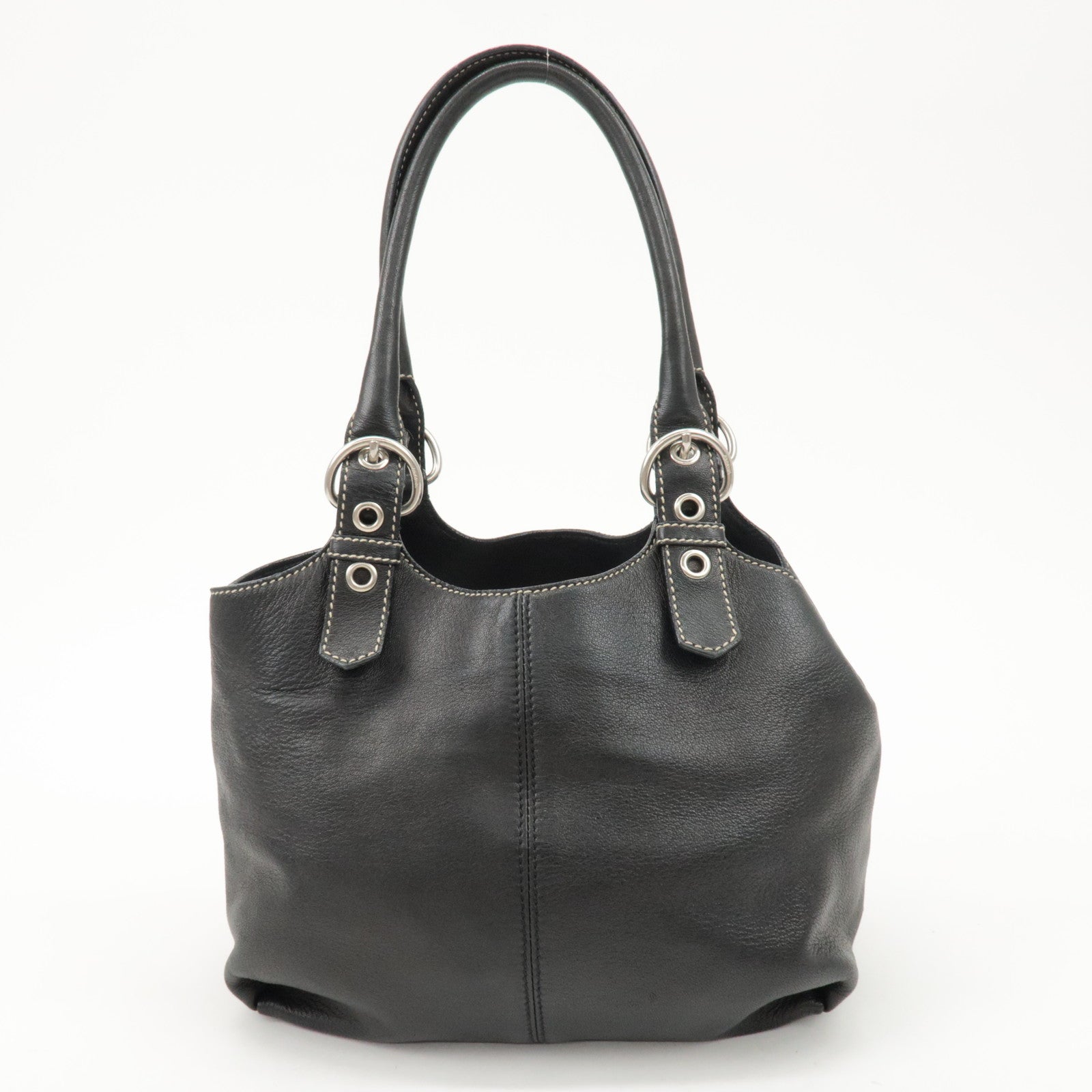 PRADA Triangle Logo Leather Tote Bag Hand Bag Black