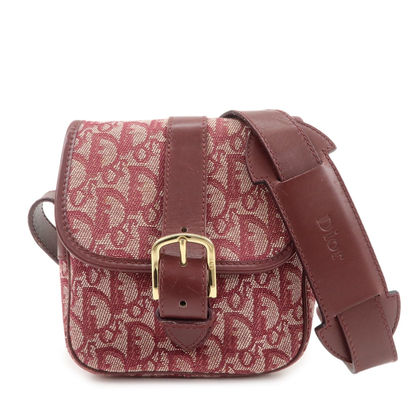 Christian Dior Trotter Jacquard Leather Shoulder Bag Burgundy