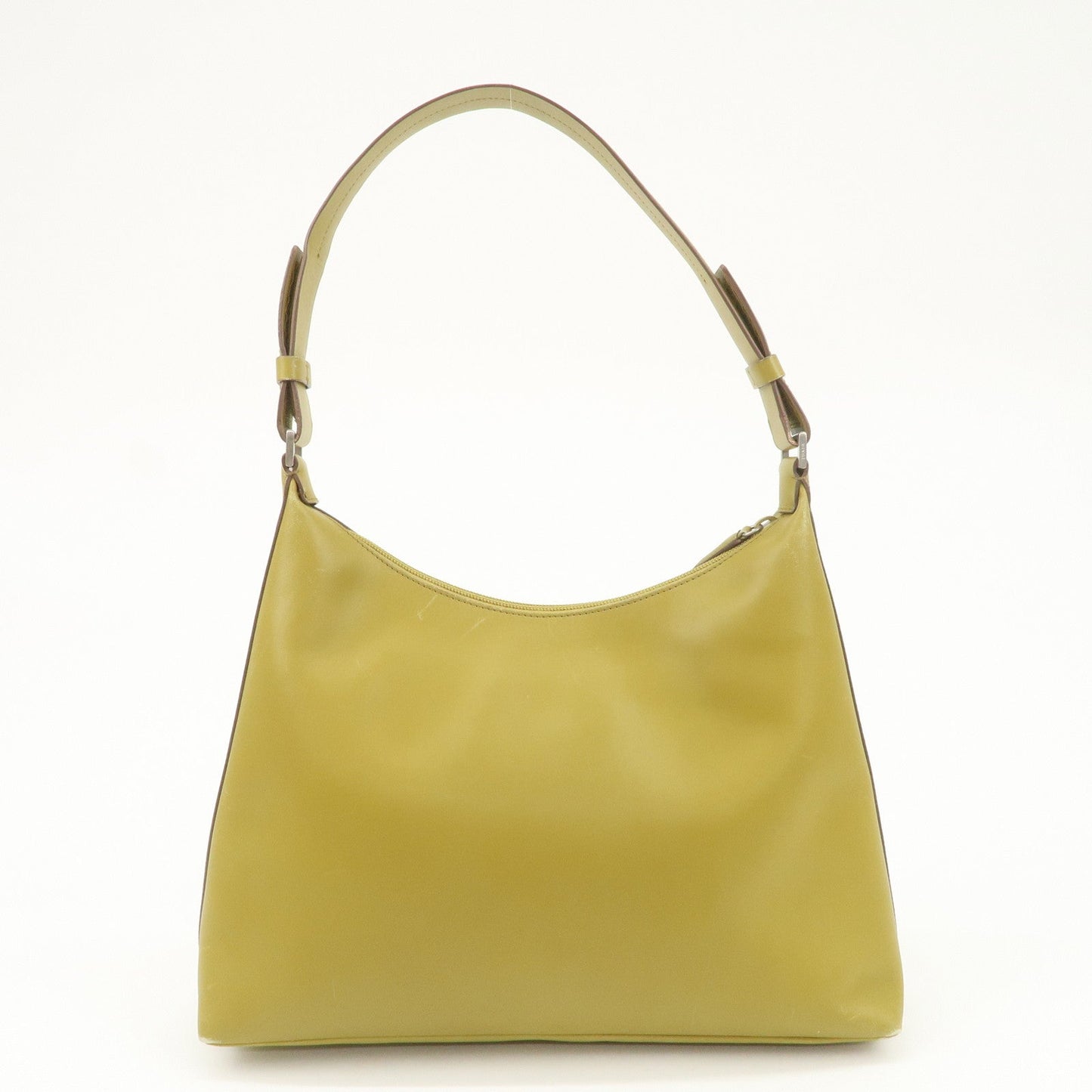 PRADA Leather Shoulder Bag Mustard Silver Hardware