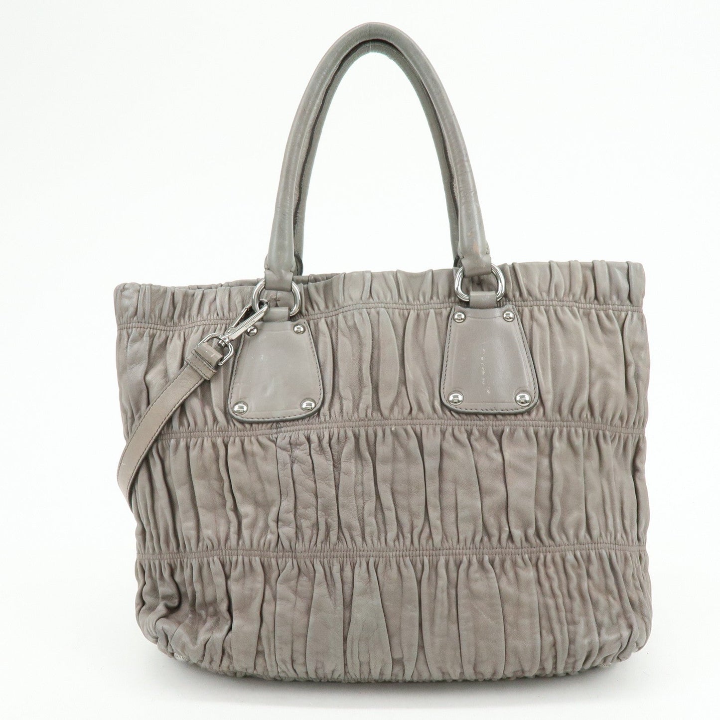 PRADA Logo Leather 2Way Bag Hand Bag Shoulder Bag Gray