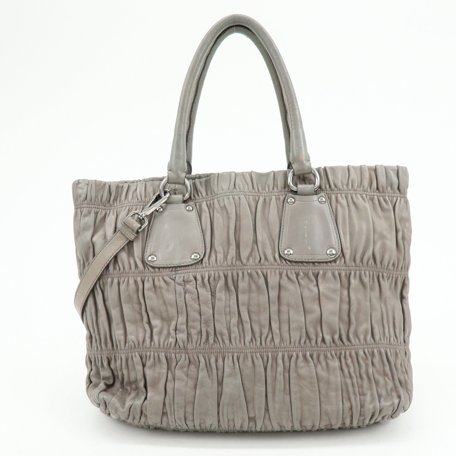 PRADA Logo Leather 2Way Bag Hand Bag Shoulder Bag Gray
