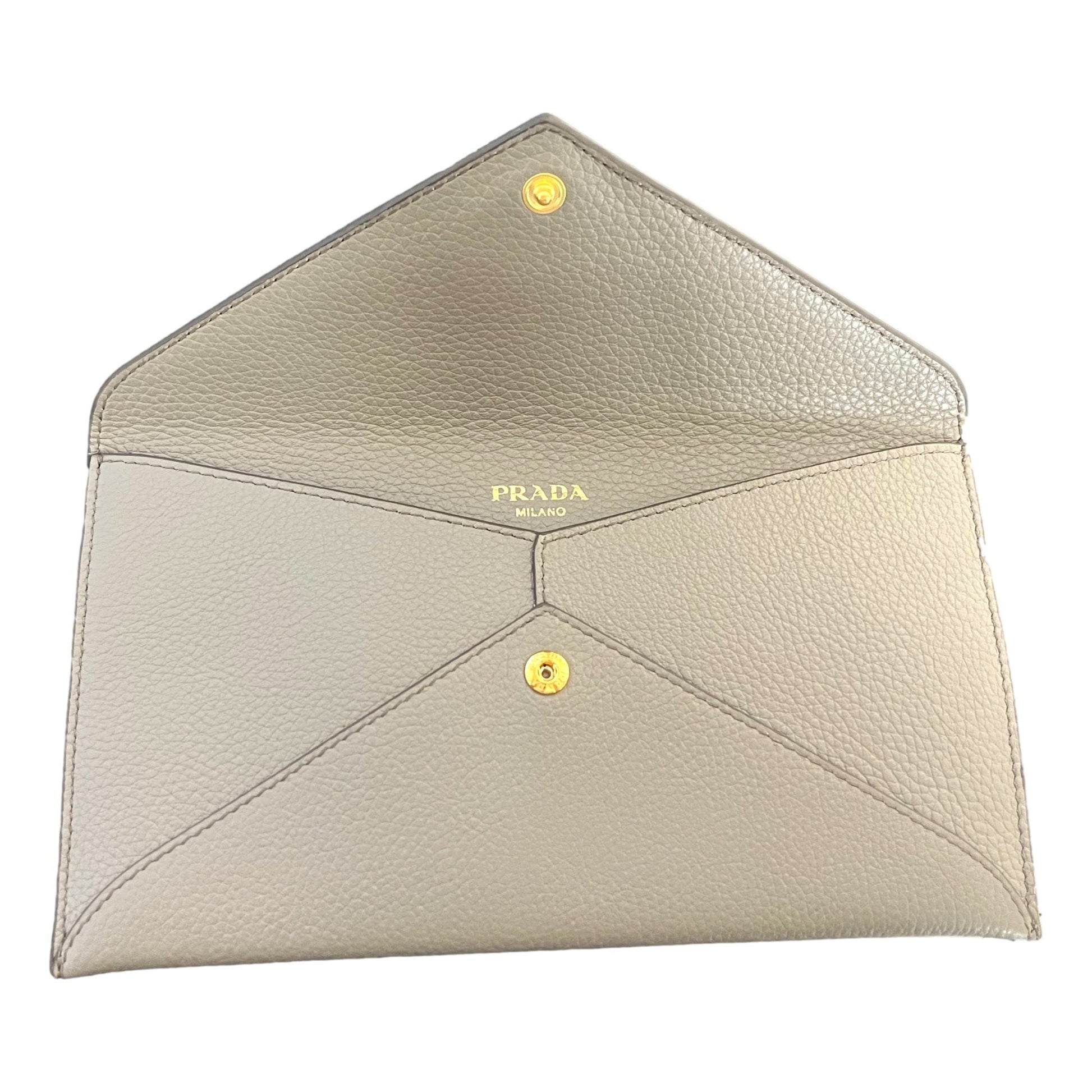 Prada Grey Vitello Grain Leather Long Envelope Wallet
