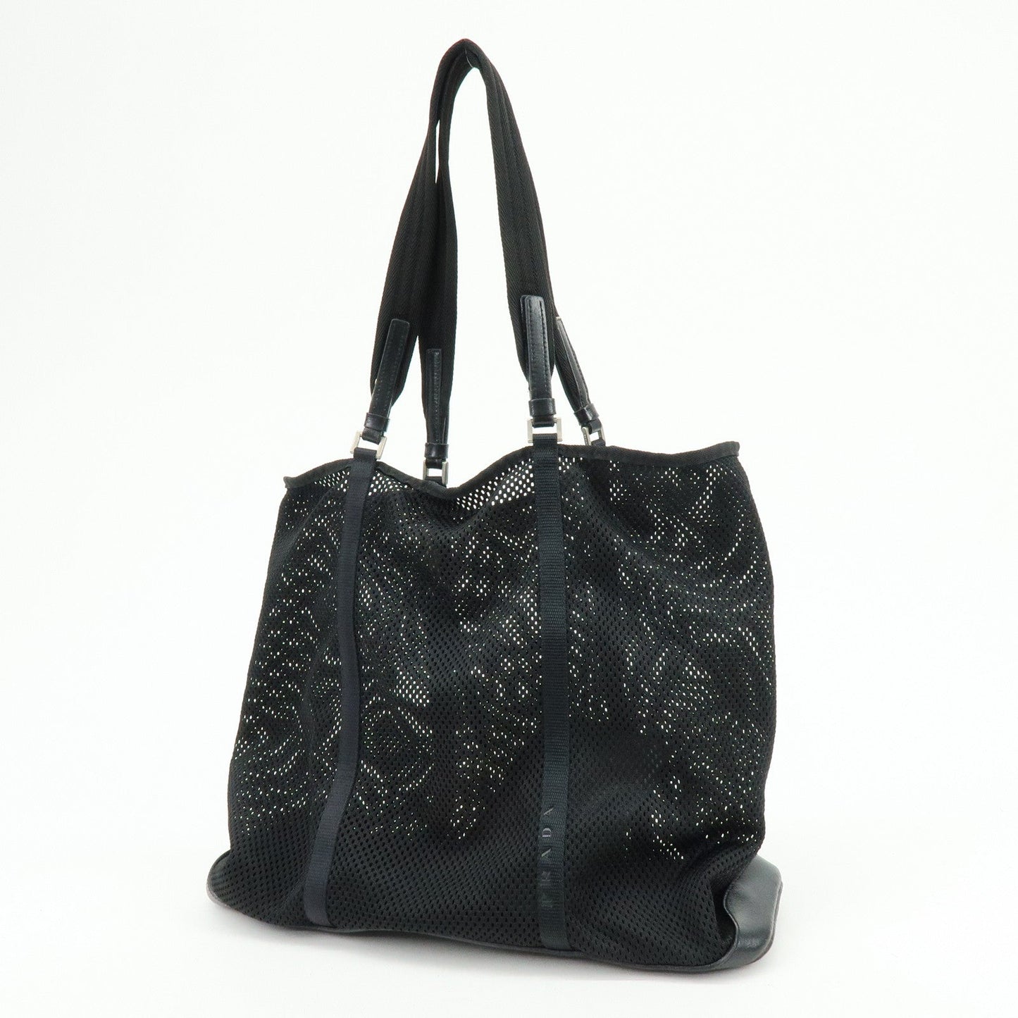 PRADA Mesh Leather Tote Bag Shoulder Bag Black